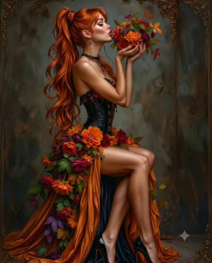 Autumn Fire – Boho Goddess Metal Art Print | Bold Floral Fantasy Wall Decor