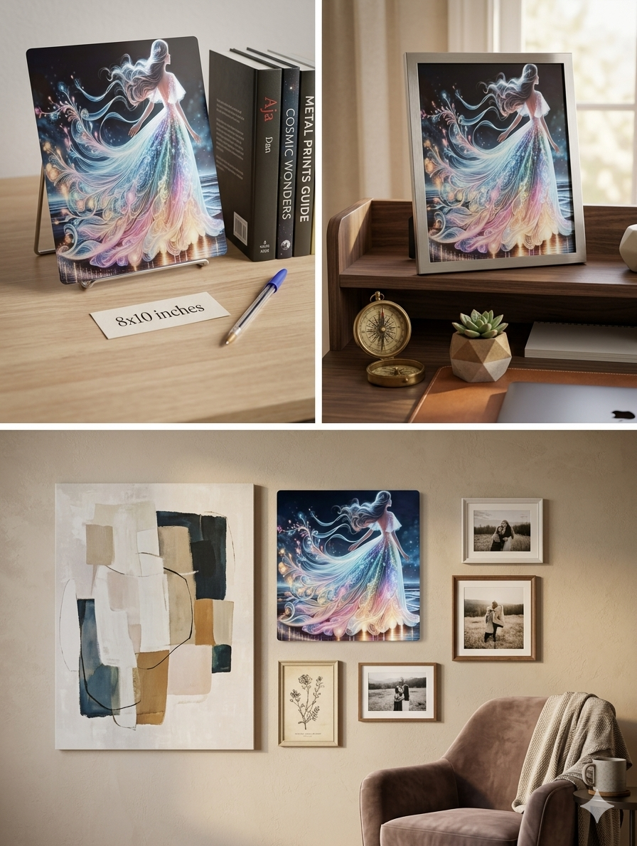 Celestial Ethereal Goddess 8x10 Metal Art Print – Vibrant Sublimation Wall Decor