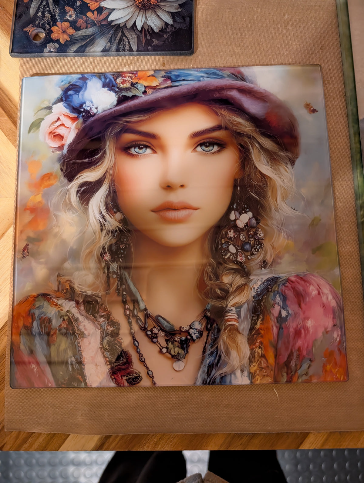 Bohemian Gypsy Woman Glass Tile Art – 8x8 Rustic Home Decor | Kennel Kreations Collection