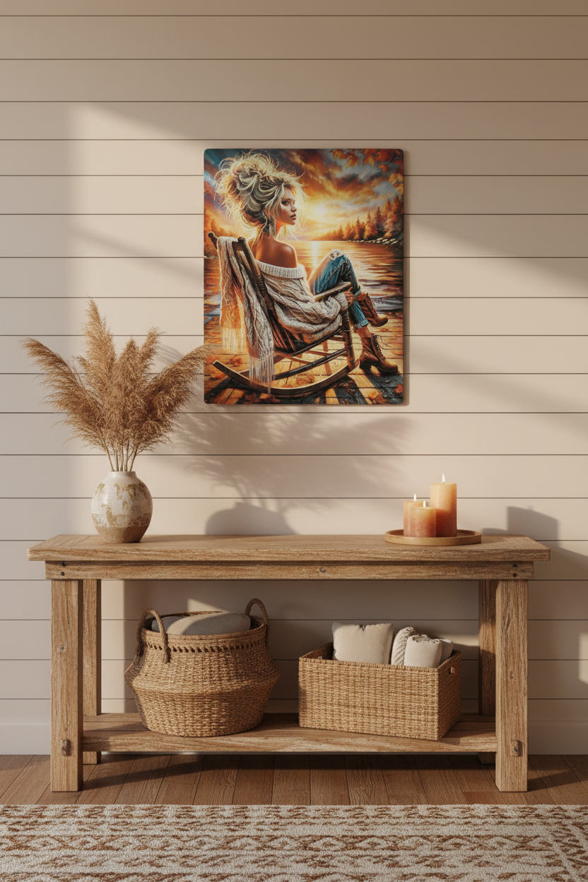 Lakeside Reverie – 8x10 Premium Metal Art Print | Boho Autumn Wall Decor