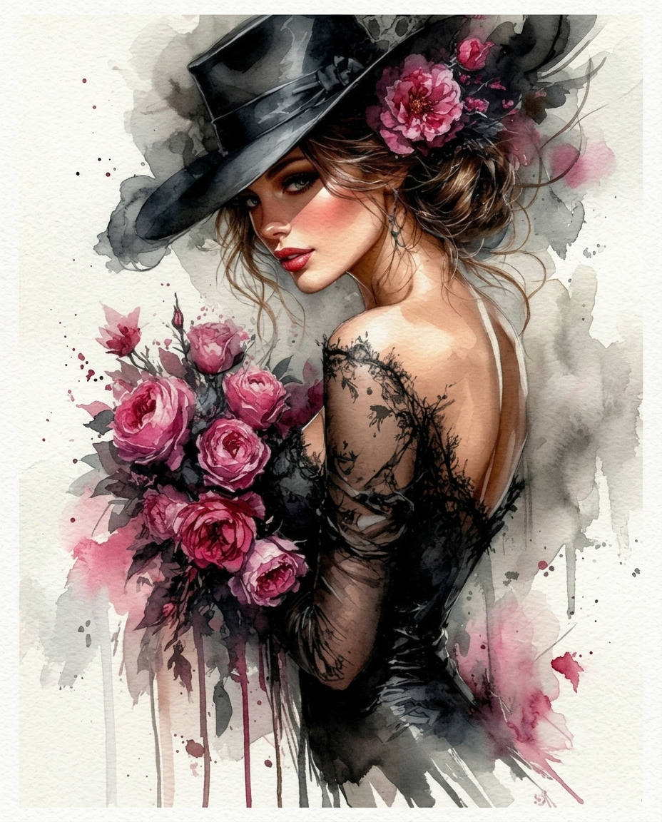 Dark Rose — Watercolor Fashion Wall Art Print