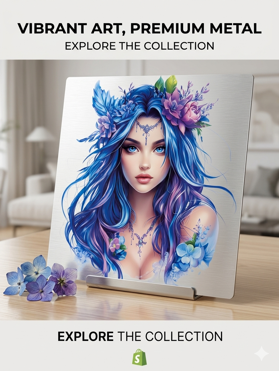Water Nymph & Hydrangea – Premium 8x8 Metal Art Print