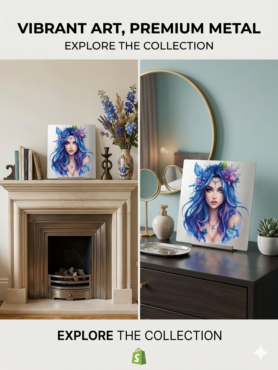 Water Nymph & Hydrangea – Premium 8x8 Metal Art Print
