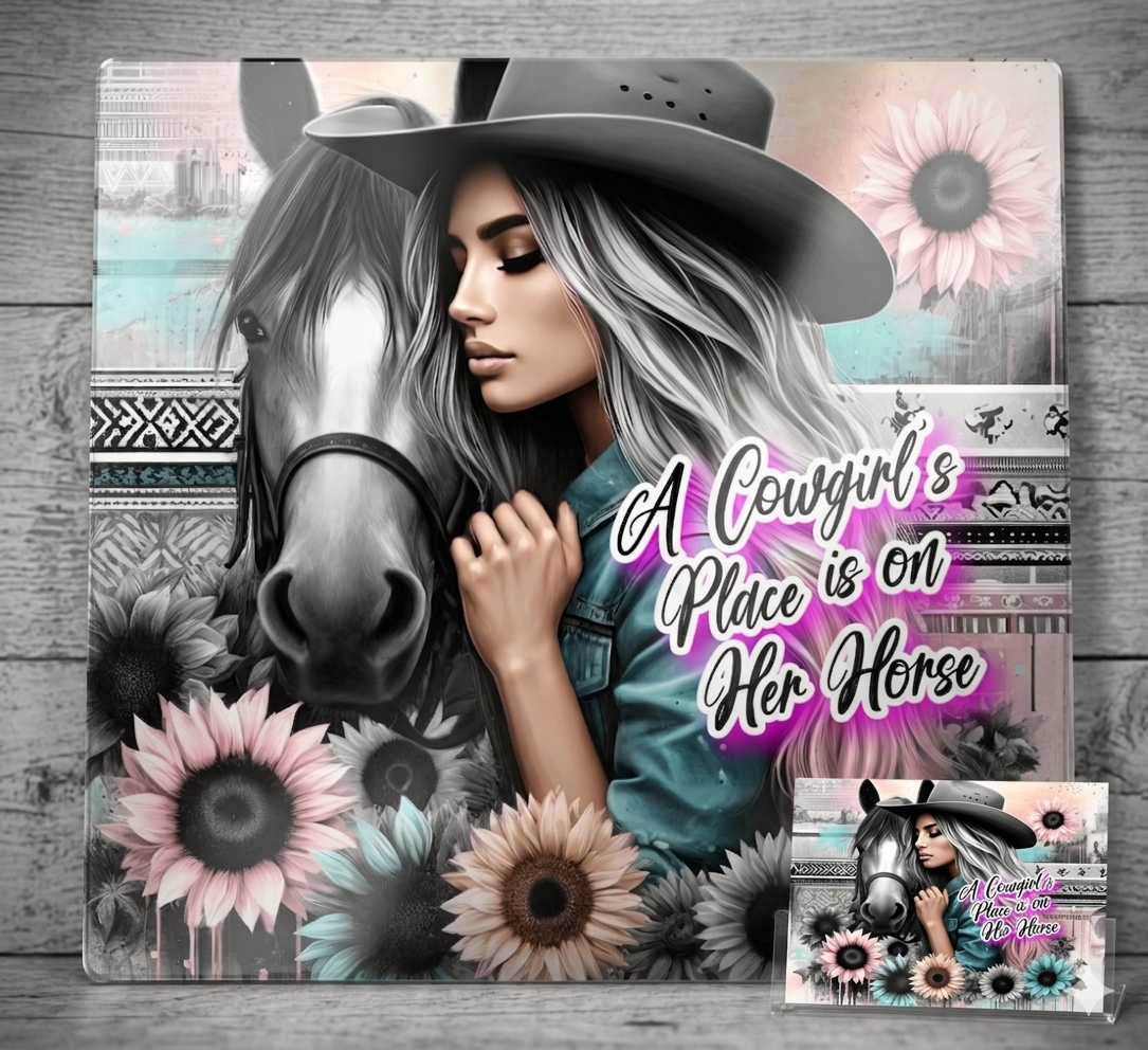"A Cowgirl's Place Is On Her Horse" Western Metal Wall Art – 8x10 Vibrant Aluminum Print