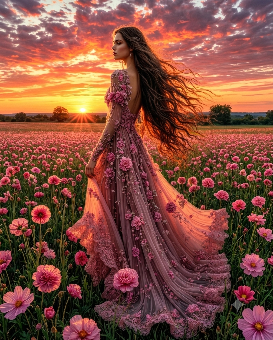 Golden Hour — Sunset Flower Field Wall Art Print