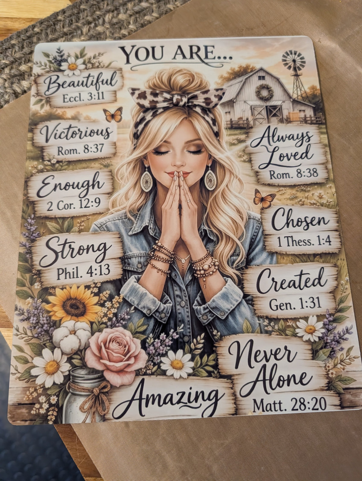 "You Are Beautiful, Strong, Enough" Christian Country Barn Metal Art Print – 8x10 Rustic Western Faith & Affirmations Wall Decor