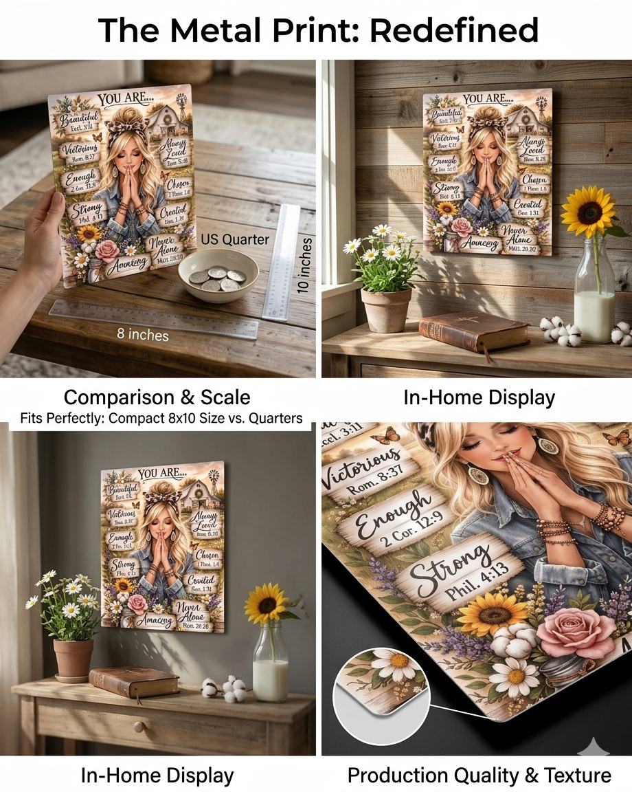 "You Are Beautiful, Strong, Enough" Christian Country Barn Metal Art Print – 8x10 Rustic Western Faith & Affirmations Wall Decor