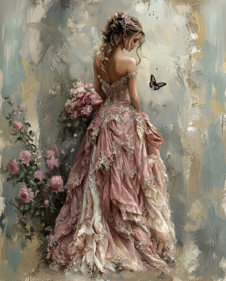 Butterfly & Bloom — Romantic Ballgown Wall Art Print