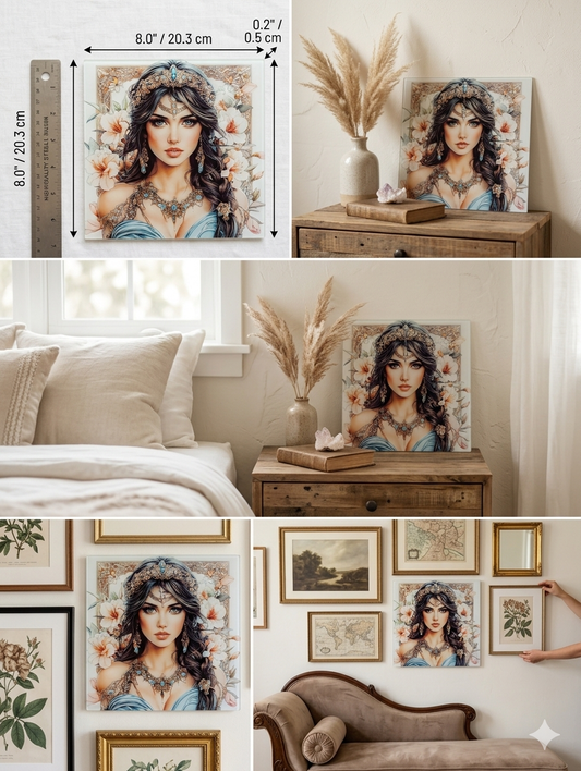 Mystic Boho Goddess Sublimation Glass Art – 8x8 Vibrant Wall Decor
